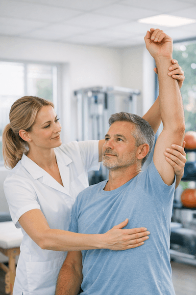 Shoulder rehabilitation with physiotherapist